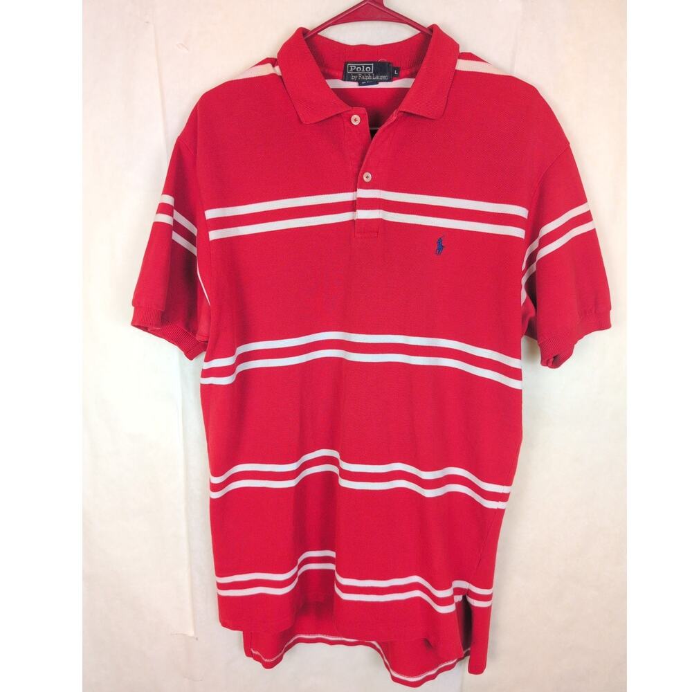 Polo Ralph Lauren red and white striped polo shirt Size Large Preppy Classic